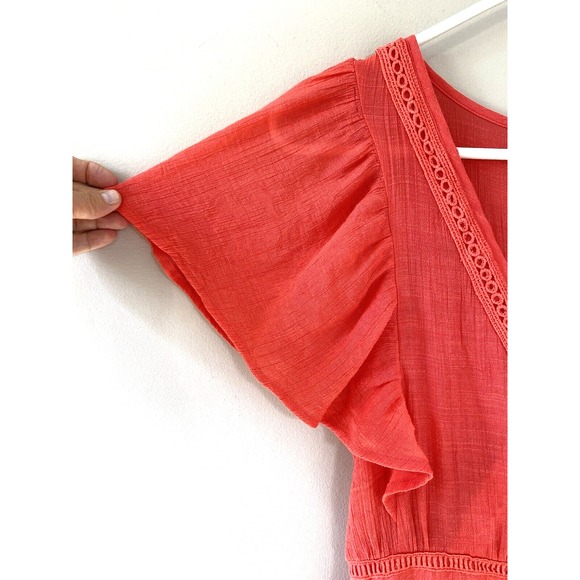 Flying Tomato Pink Red Flutter Sleeve Jumpsuit Size SMALL Lightweight Wide Leg - Picture 3 of 9